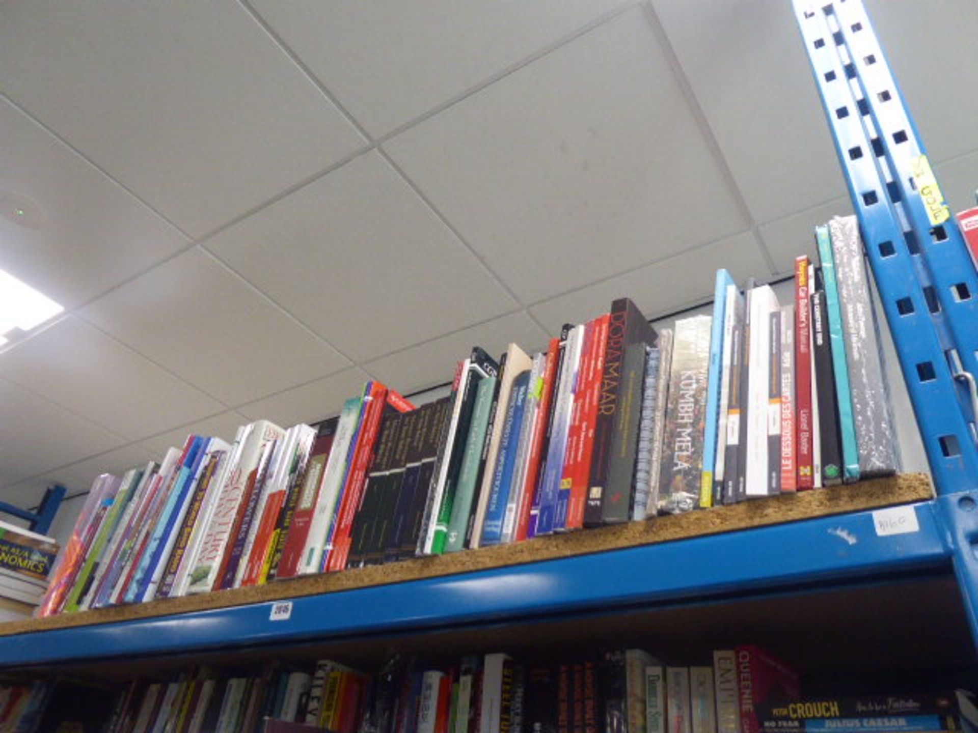 Shelf containing reference materials, various publishers including Pearsons, Cambridge, DK, etc.