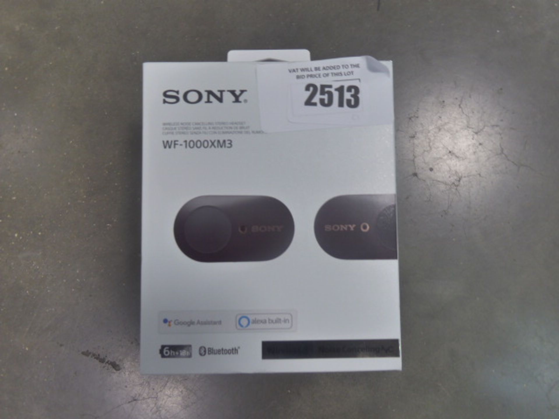 Sony WF-1000XM3 wireless noise cancelling earbuds with charging case and box