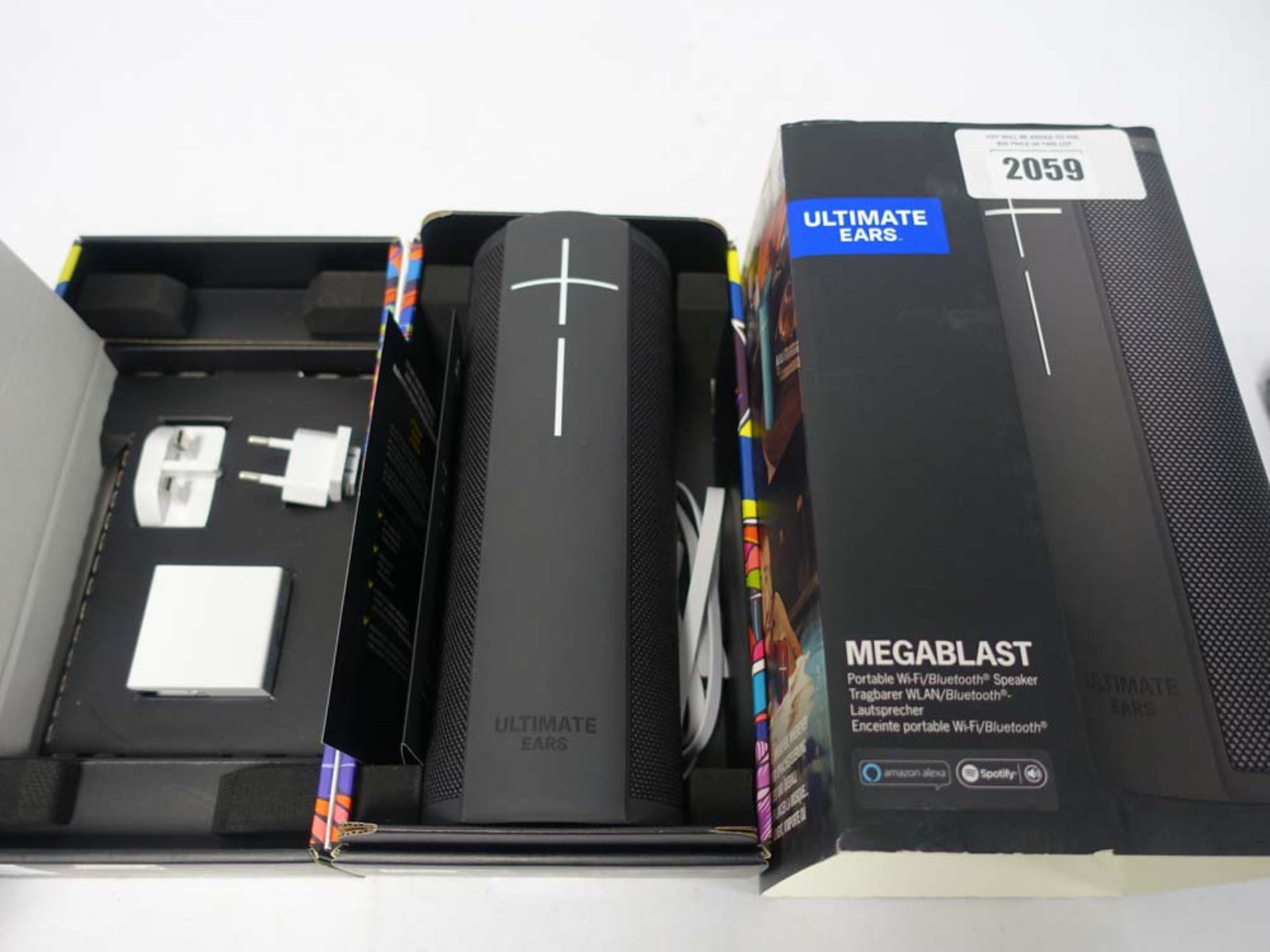 Ultimate Ears Megablast bluetooth speaker with box.