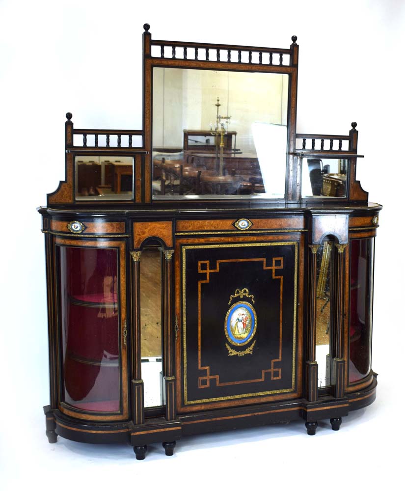 A Victorian ebonised, walnut crossbanded and gilt metal mounted credenza, - Image 2 of 12