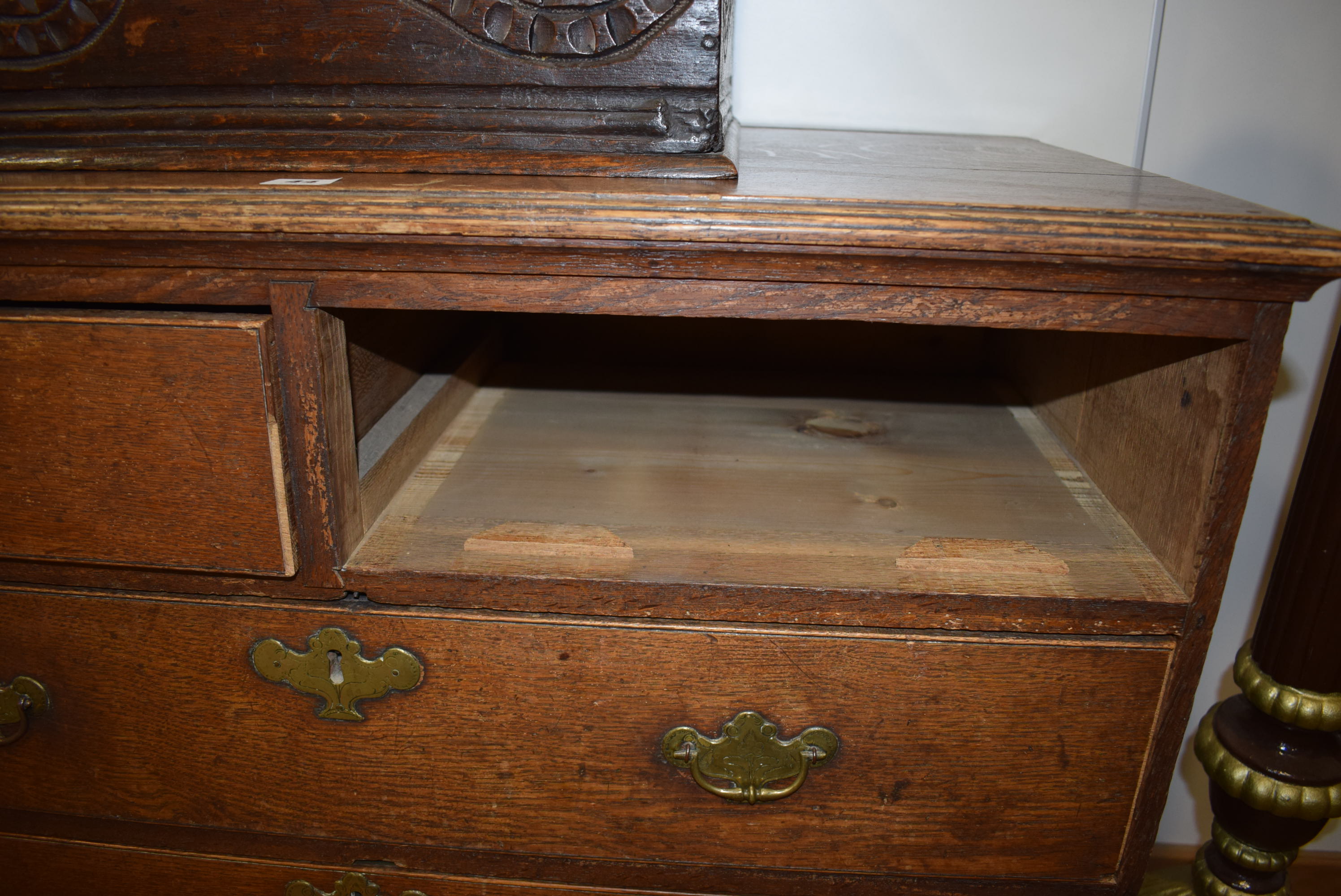 A 19th century oak chest of two short and three long graduated drawers on shaped bracket feet, w. - Image 12 of 13