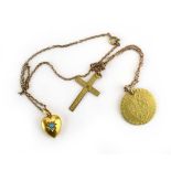 A yellow metal fine chainlink necklace suspending a George III spade guinea dated 1788,