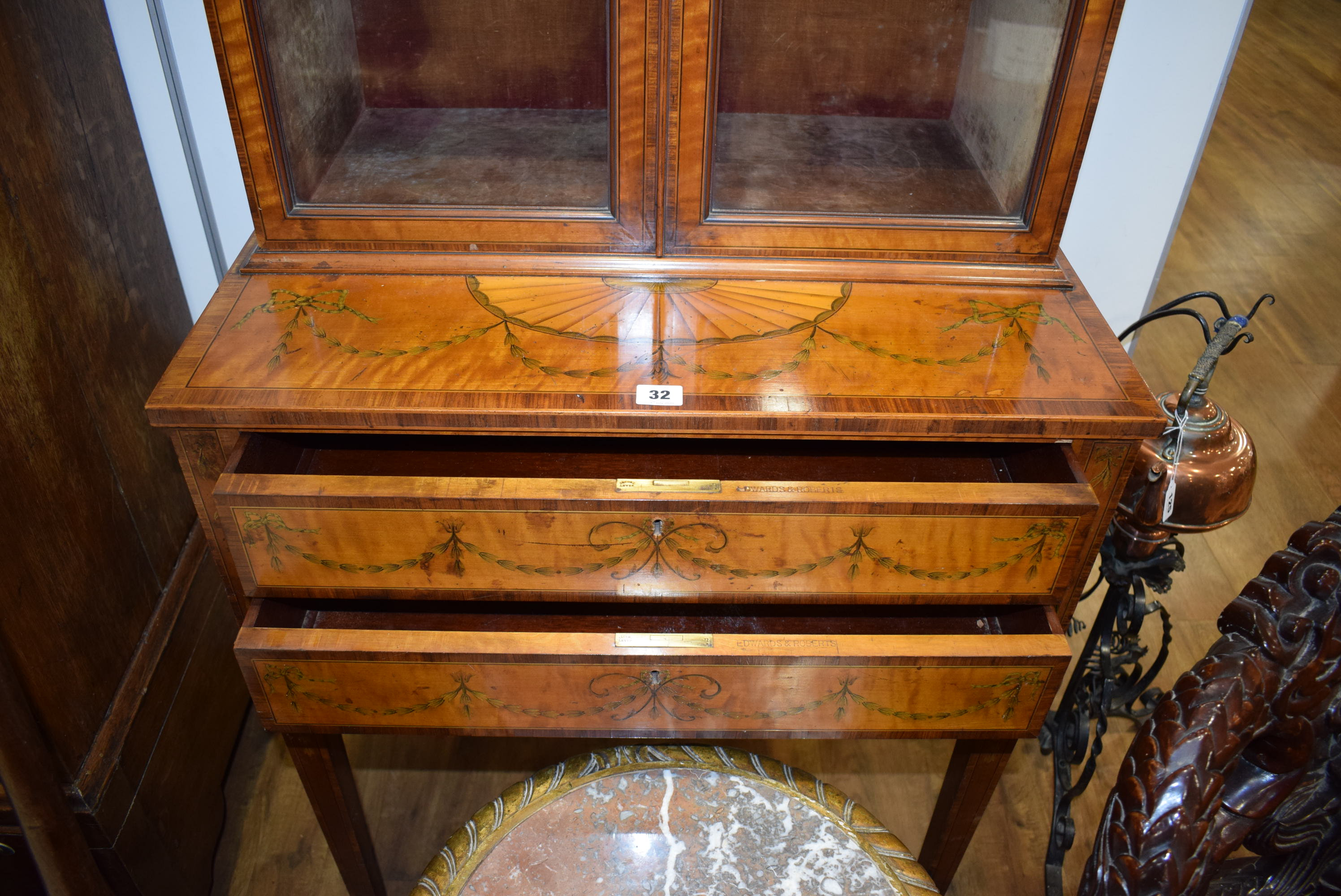 A late 19th century Sheraton Revival cabinet on stand by Edwards & Roberts, - Image 19 of 31