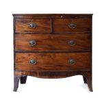 A 19th century mahogany bow fronted chest of two over two drawers on splayed feet, w.