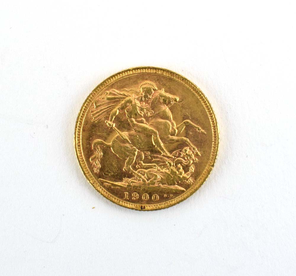 A Victorian sovereign dated 1900,