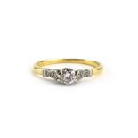 An 18ct yellow gold ring set brilliant cut diamond in an eight claw setting,