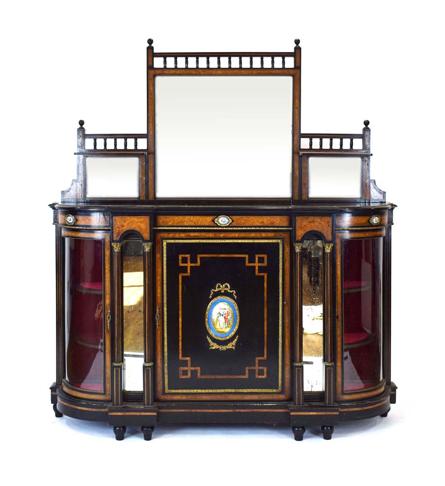 A Victorian ebonised, walnut crossbanded and gilt metal mounted credenza,