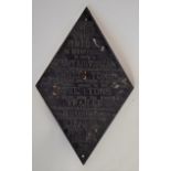 A cast iron sign of diamond form 'This Bridge is insufficient to carry a heavy motor car...