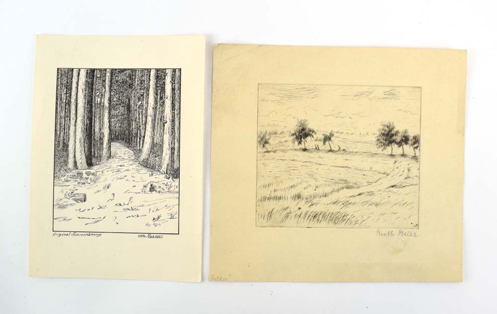 Otto Roerver (German, 20th Century), A dark woodland, signed, line drawing, 21 x 15 cm, - Image 3 of 3
