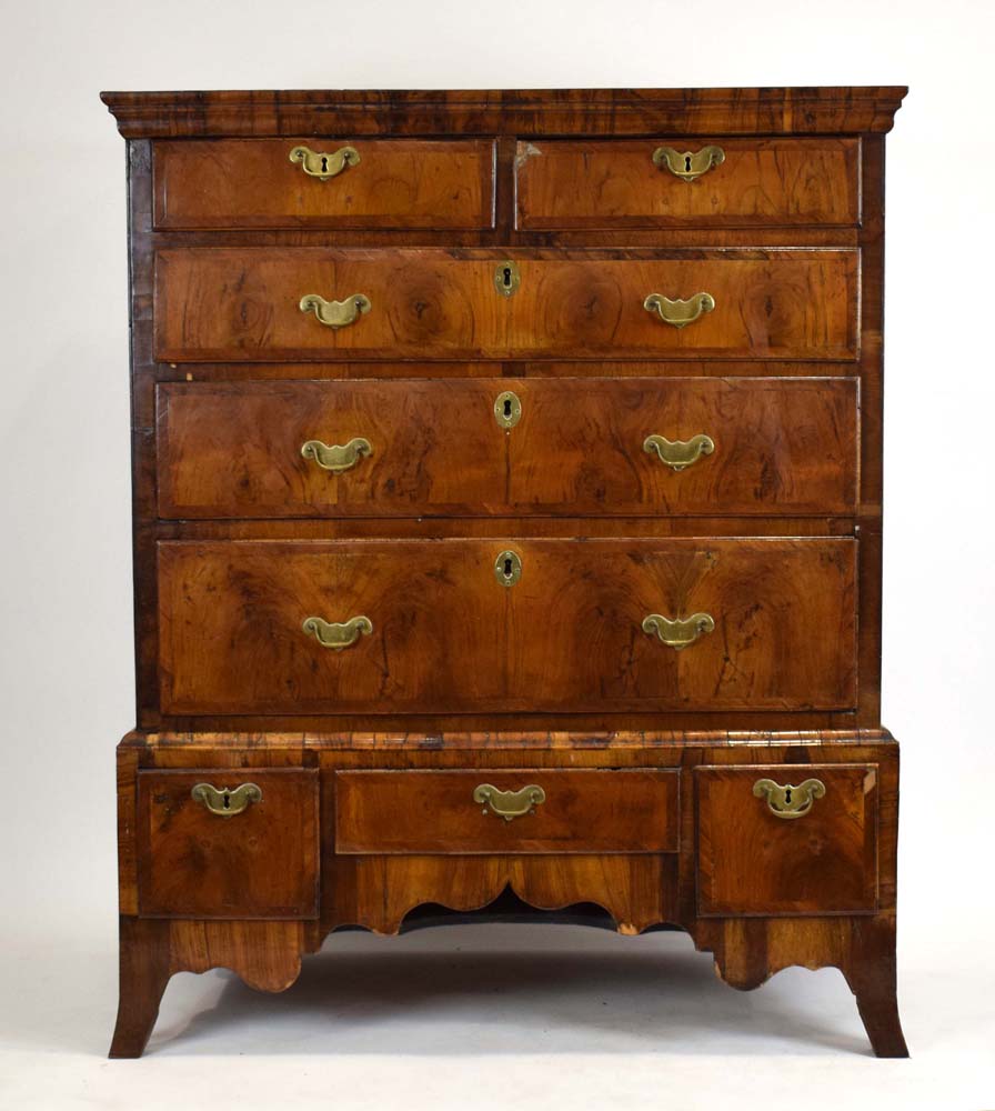 A George II walnut, oak and crossbanded chest on stand, - Image 2 of 11