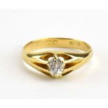 An 18ct yellow gold ring set oval cut diamond in a six claw setting, stone approximately 0.