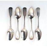 A set of five Victorian Scottish silver fiddle pattern teaspoons, maker WC, Glasgow 1872, 2.