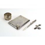 A mixed parcel of silver comprising a parcel gilt and engine turned cigarette case, maker SWG & Co.