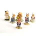 Six Royal Doulton Brambly Hedge figures comprising: Lady Woodmouse, Lily Weaver, Dusty Dogwood,