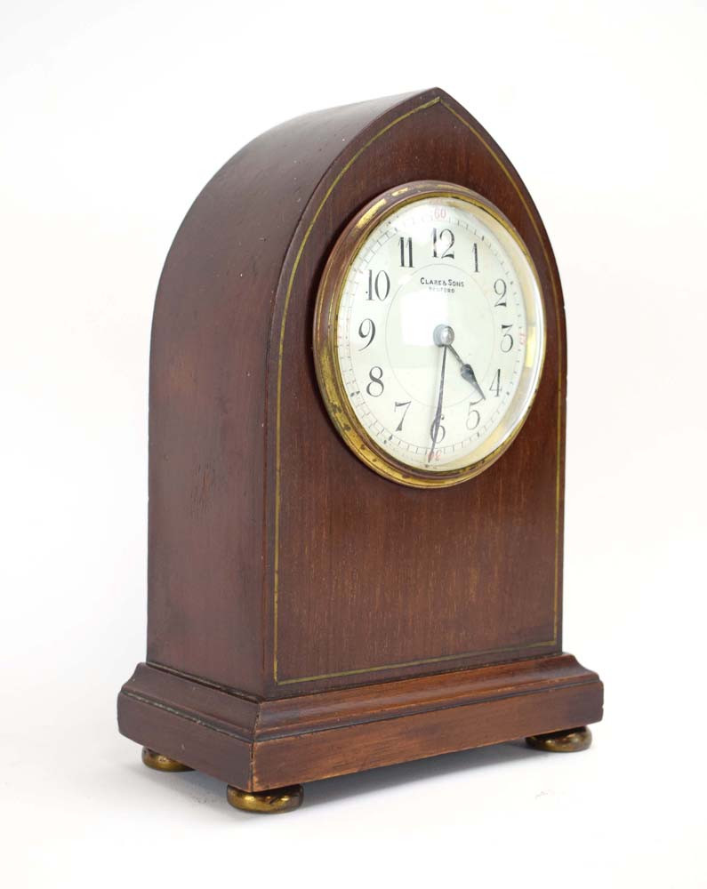 An Edwardian mahogany and strung mantle timepiece, - Image 2 of 2