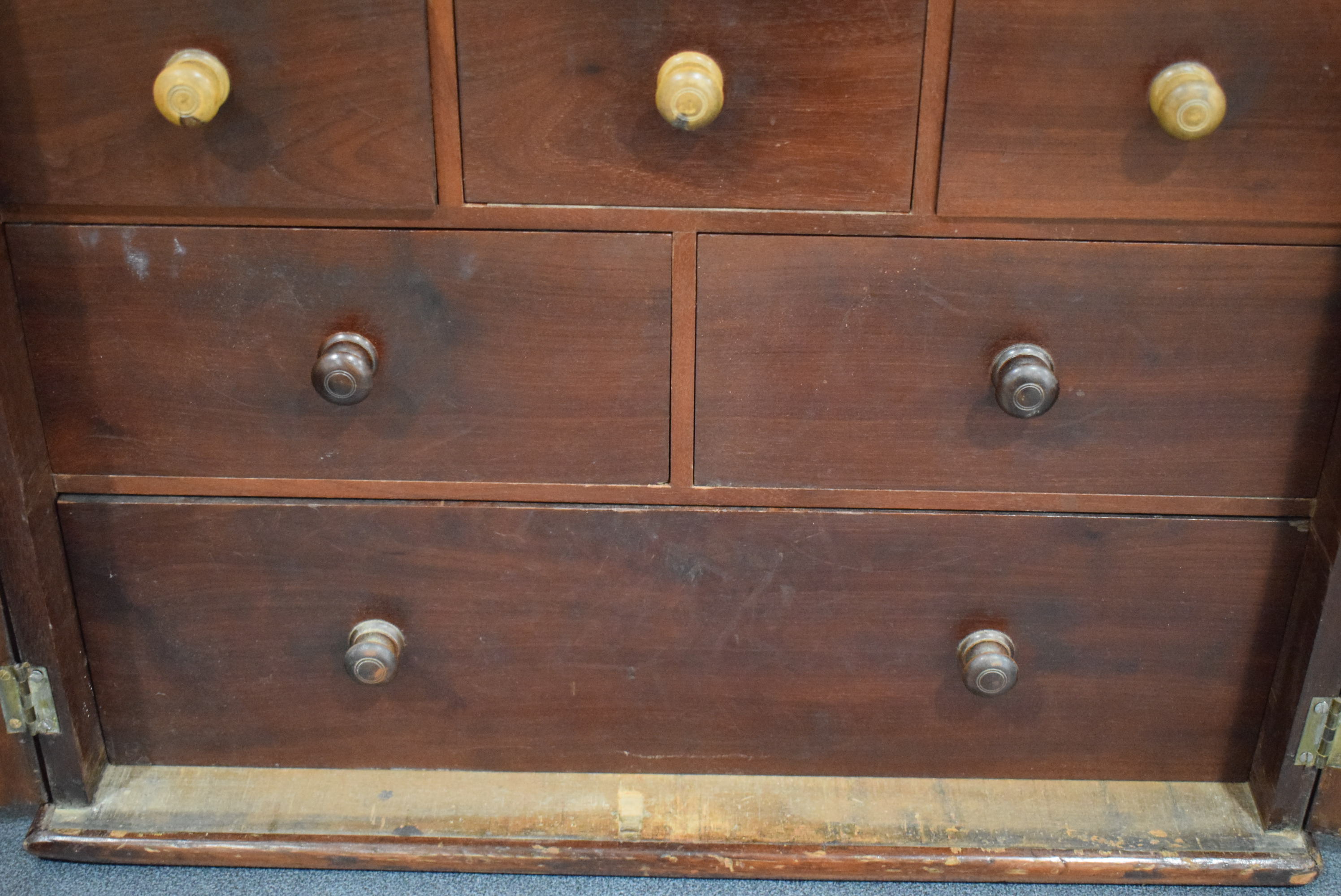 A 19th century mahogany table cabinet, the pair of doors enclosing an arrangement of twelve drawers, - Image 16 of 21