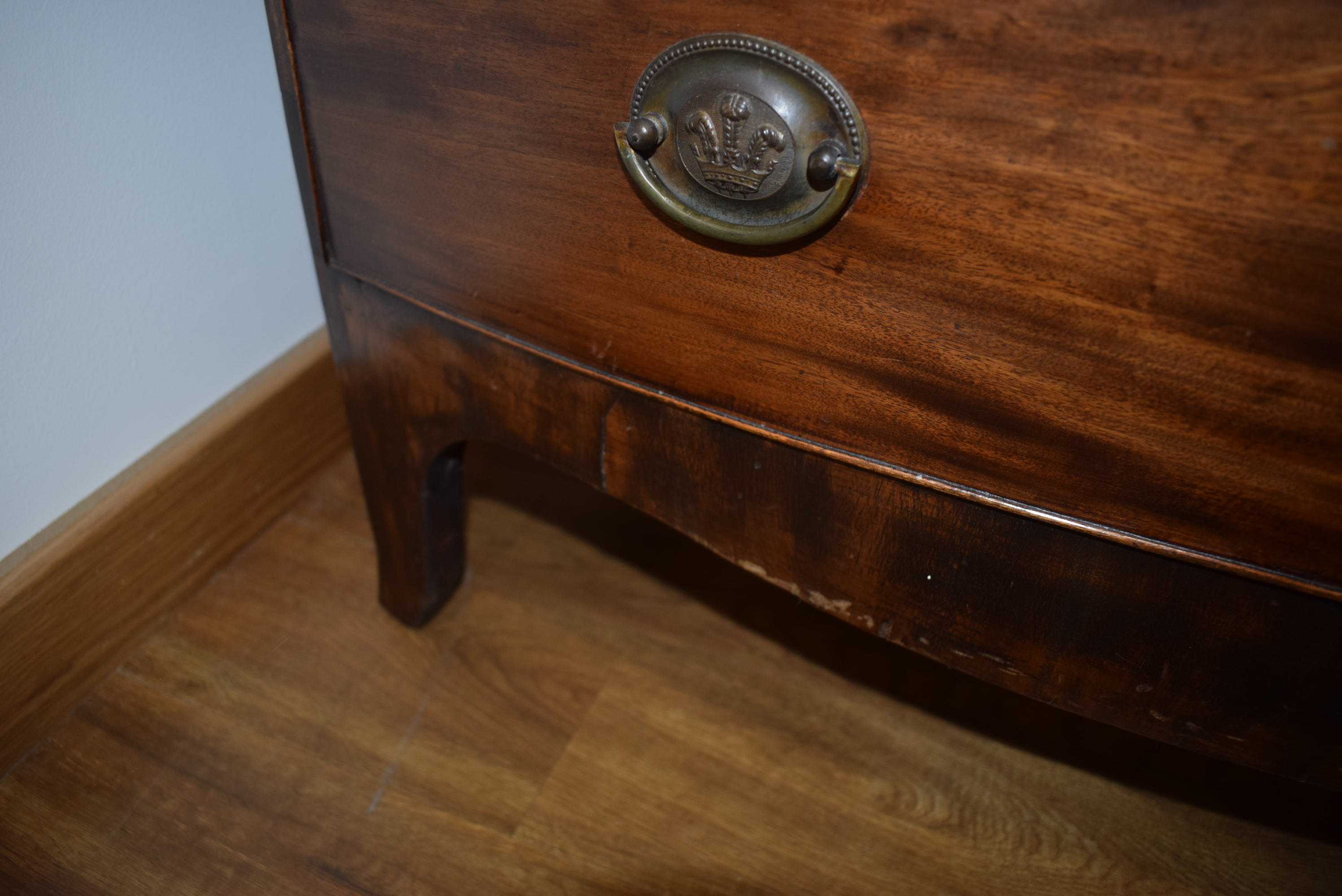 A 19th century mahogany bow fronted chest of two over two drawers on splayed feet, w. - Image 2 of 18