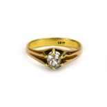 A gentleman's 18ct yellow gold ring set old cut diamond in a raised six claw setting,