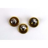 Three 18ct yellow gold dress studs, each set a small diamond, 2.