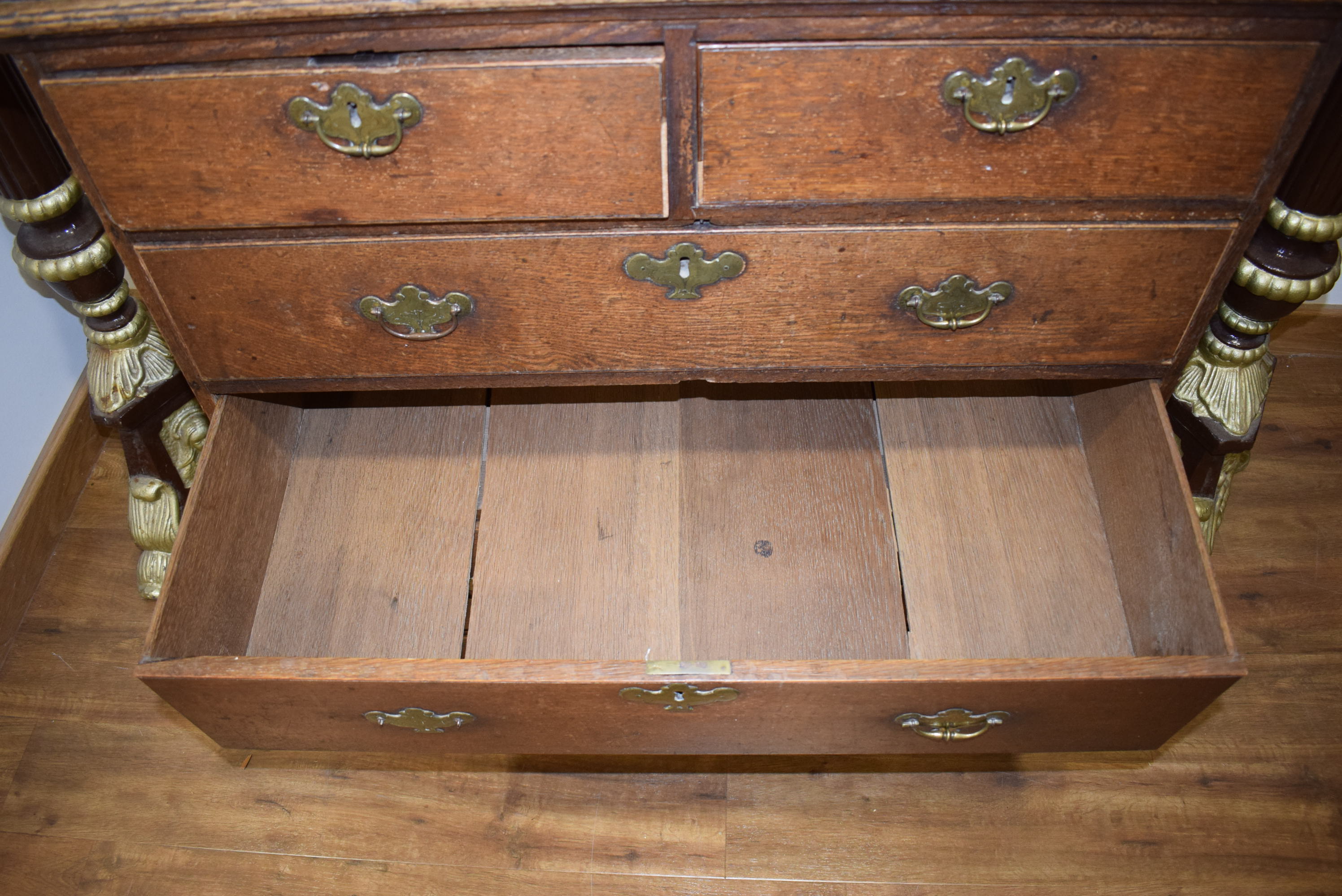 A 19th century oak chest of two short and three long graduated drawers on shaped bracket feet, w. - Image 7 of 13