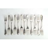 A set of twelve Victorian silver fiddle pattern dessert forks, maker RW, Exeter 1840, overall 17.