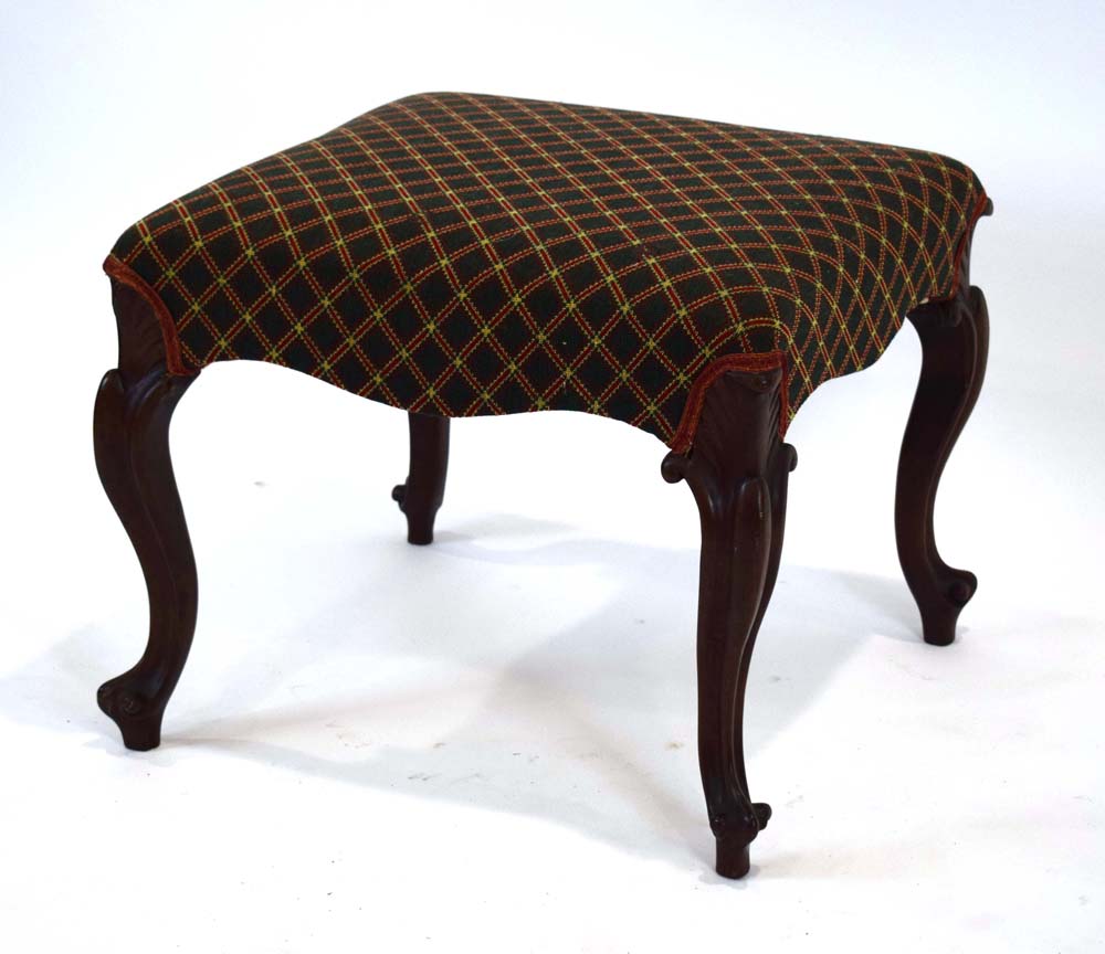 An early Victorian rosewood and upholstered dressing stool on cabriole legs - Image 2 of 2