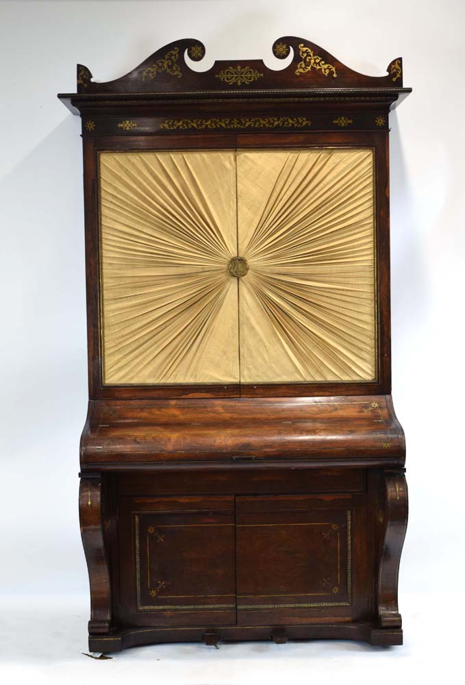 A Regency rosewood and brass mounted secretaire cabinet, later converted from a piano by Henderson, - Image 2 of 8