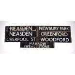 A group of ten 1950/60's black enamelled station signs CONDITION REPORT: The
