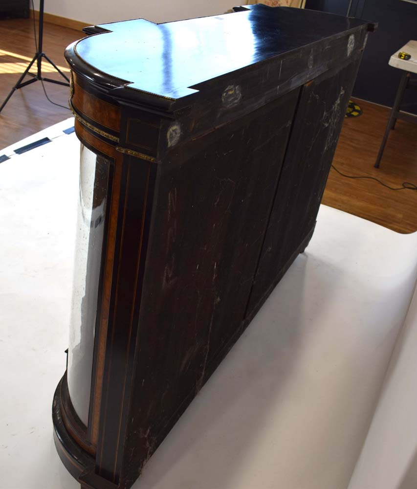 A Victorian ebonised, walnut crossbanded and gilt metal mounted credenza, - Image 11 of 12