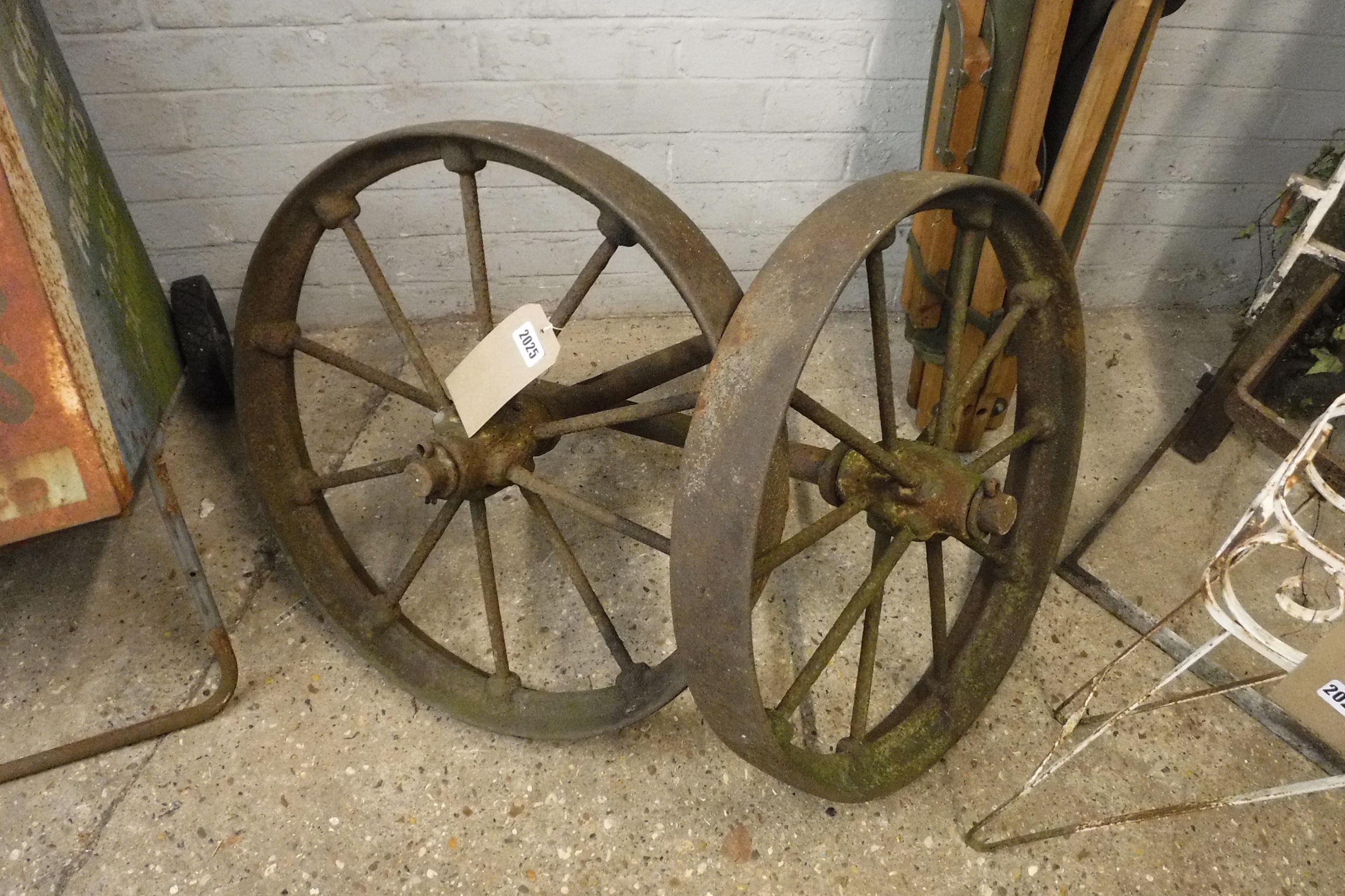 Pair of metal cart wheels