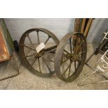 Pair of metal cart wheels