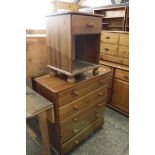 Pine chest of 5 drawers with matching pine 1 drawer bedside table