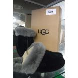 Pair of Ugg slippers in black and grey with box, size 5