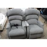 Pair of grey fabric electrical reclining armchairs