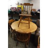 Pine circular top kitchen table with 4 matching chairs