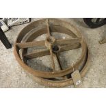 Pair of cast iron cart wheels, diameter approx. 600mm