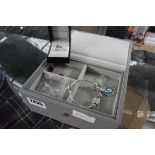 The White Company jewellery box containing earrings, necklace, Leslie David ring and bangle