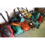 (27) Bay containing electrical ground care equipment incl. lawn mowers, hover mowers, scarifier,