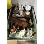 Crate of various ceramics incl. shire horses, dogs, man on horse, etc.