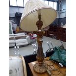 Gold painted wooden table lamp with pleated shade