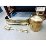 Brass coal scuttle, a fire companion set and fire curb