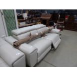 Cream leather effect 3 seater reclining sofa