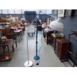 Turned wooden and blue painted floor lamp plus a metal adjustable floor lamp (2)