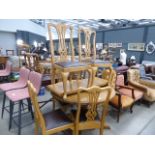 Circular pine table and 6 Queen Anne style chairs