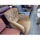 Victorian brown fabric button back armchair