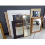 6 Rectangular mirrors in wooden and brown leather frames
