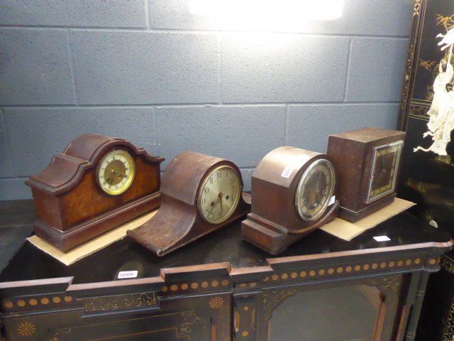 2 dome topped mantle clocks plus 2 others in walnut cases