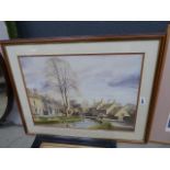 Quantity of prints to including portrait of a lady, Norfolk Village and Figure in Garden