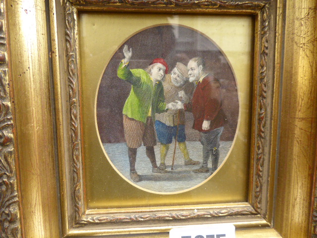 Framed and glazed miniature painting with 3 figures - Image 2 of 2