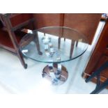 5361 - Circular glazed lamp table on chrome base